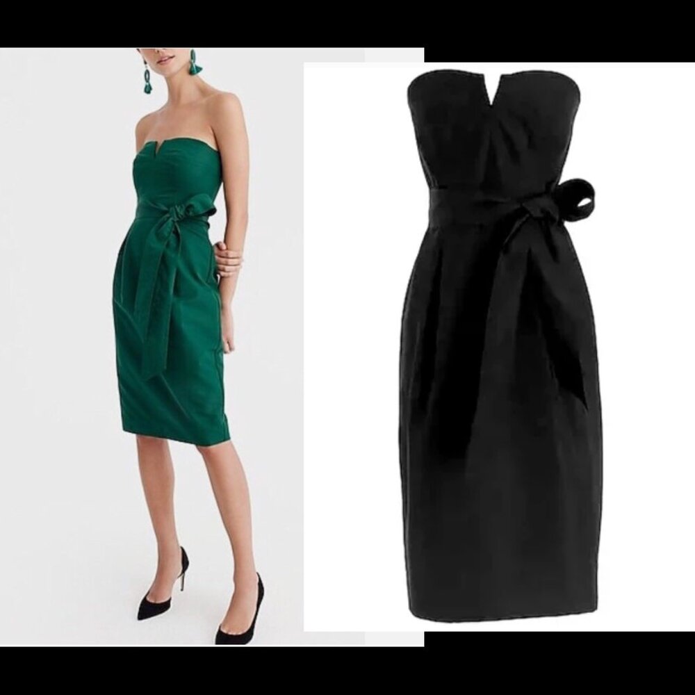 NWOT J crew Silk/Cotton Strapless dress in Faille black (00)